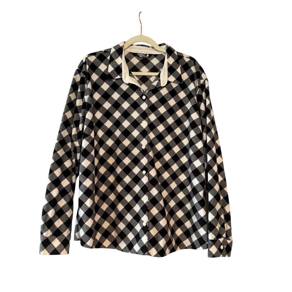 Riders by Lee Womens XXL Fleece Shirt Black White Buffalo Plaid Long Sleeve